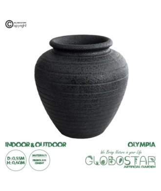 GloboStar® Artificial Garden OLYMPIA 20719 Επιδαπέδιο Πολυεστερικό Τσιμεντένιο Κασπώ Γλάστρα - Flower Pot Μαύρο Φ55 x Υ60cm